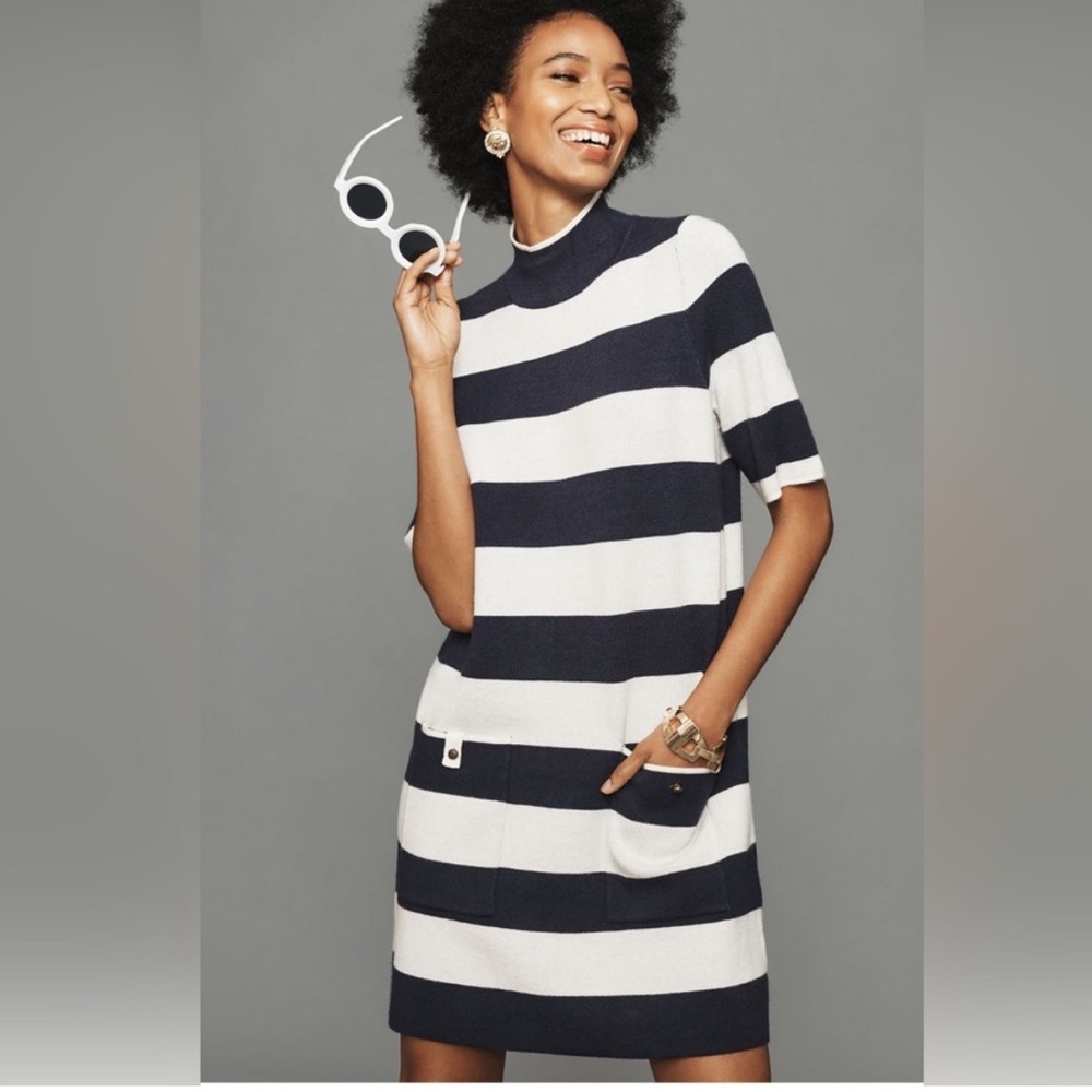 Anthropologie Maeve Navy and Cream Striped Dress